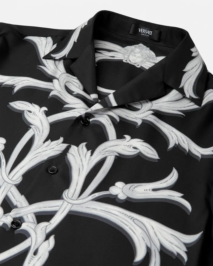 Versace Shirts Men Acanthus Leaves Silk Shirt Black