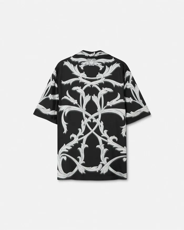 Versace Shirts Men Acanthus Leaves Silk Shirt Black