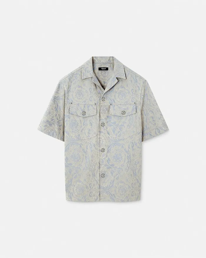 Versace Shirts Men Barocco Jacquard Shirt Gray