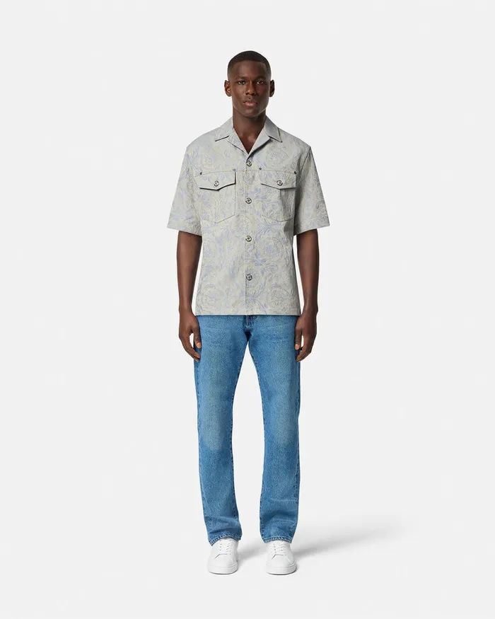 Versace Shirts Men Barocco Jacquard Shirt Gray