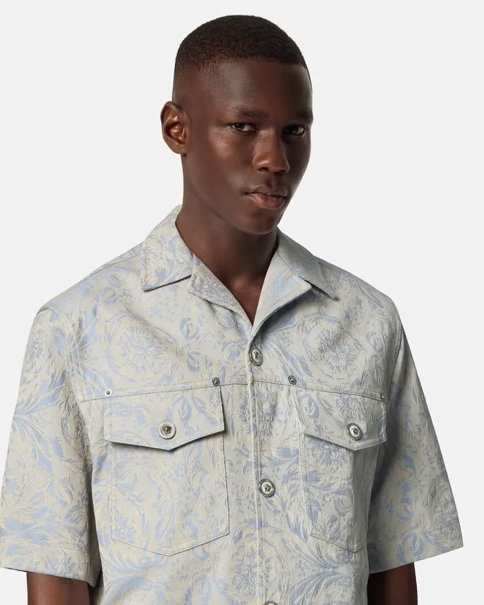 Versace Shirts Men Barocco Jacquard Shirt Gray