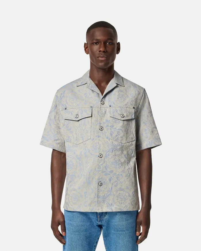 Versace Shirts Men Barocco Jacquard Shirt Gray