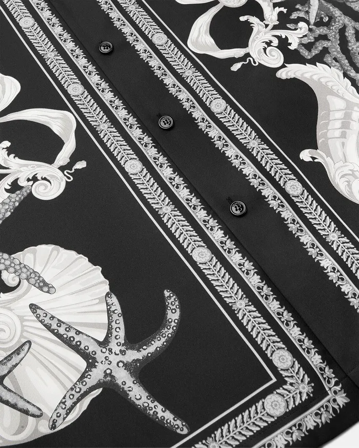 Versace Shirts Men Barocco Sea Silk Shirt Blackprint