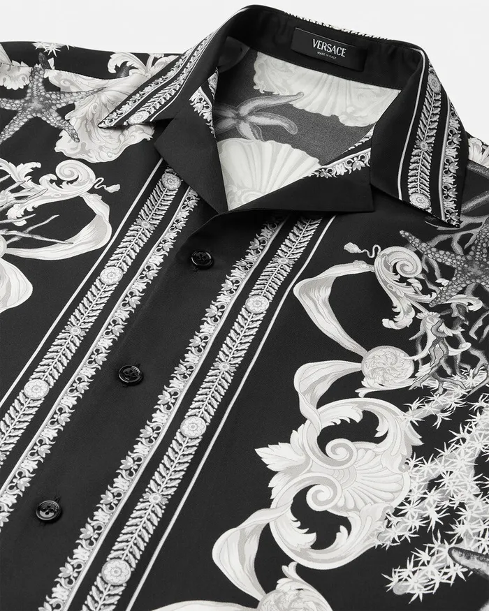 Versace Shirts Men Barocco Sea Silk Shirt Blackprint