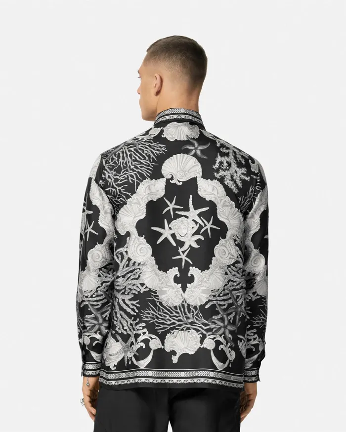 Versace Shirts Men Barocco Sea Silk Shirt Blackprint