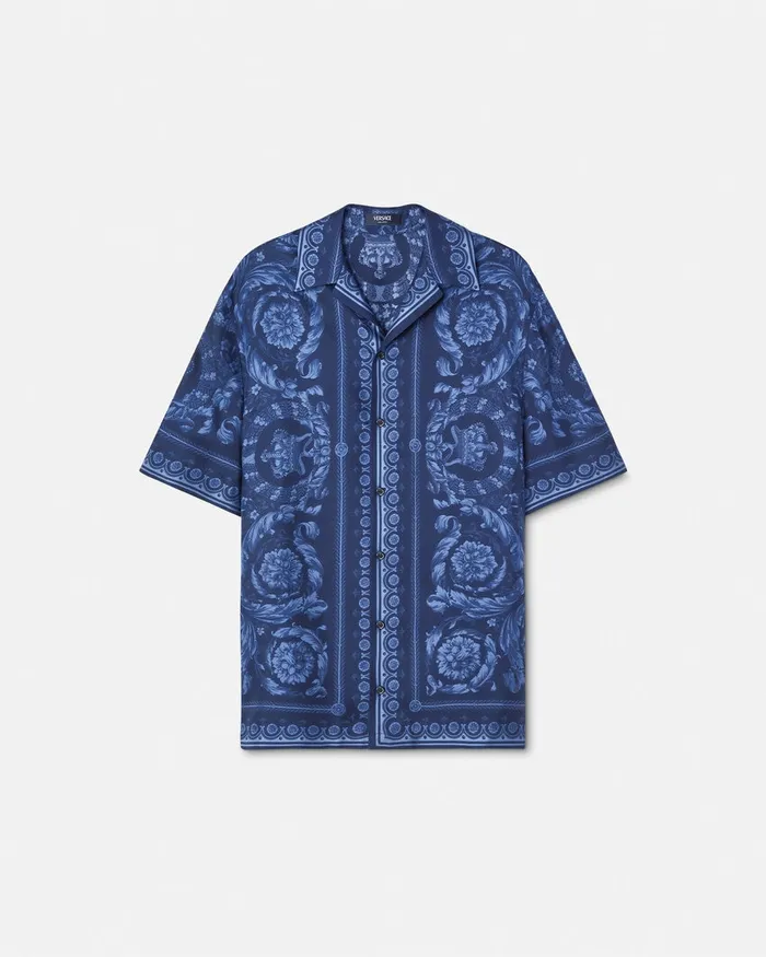 Versace Shirts Men Barocco Silk Shirt Blueprint