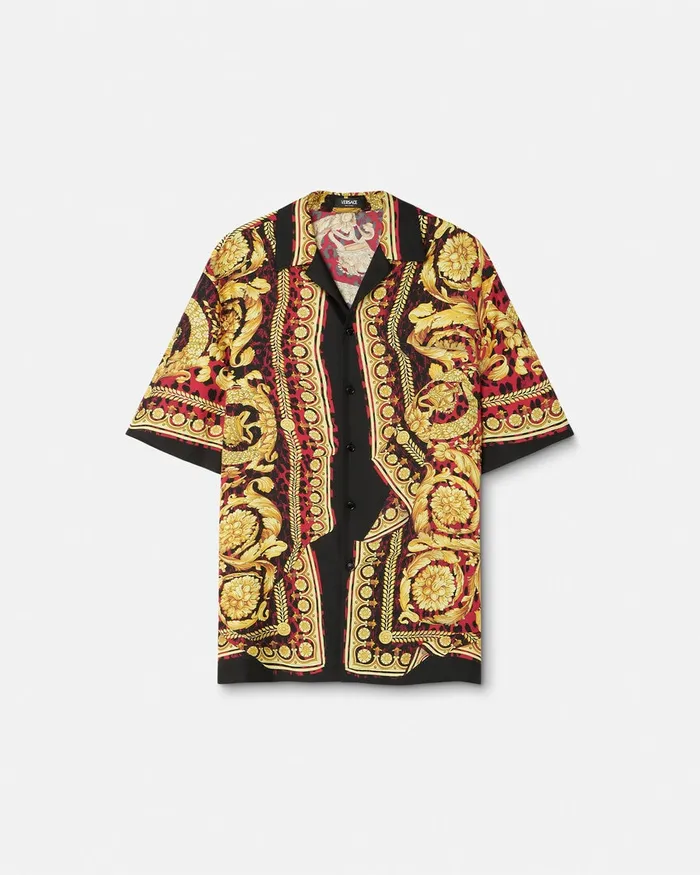 Versace Shirts Men Wild Barocco Illusion Silk Shirt Printred