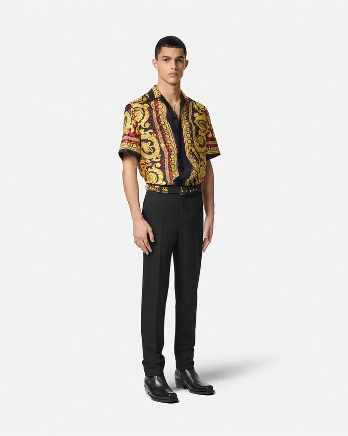 Versace Shirts Men Wild Barocco Illusion Silk Shirt Printred