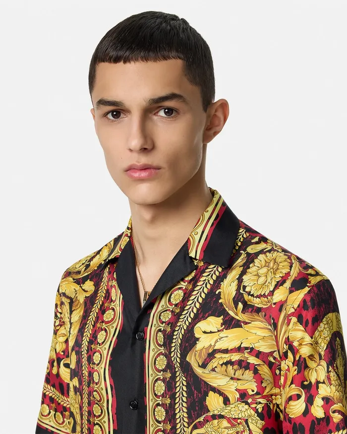 Versace Shirts Men Wild Barocco Illusion Silk Shirt Printred