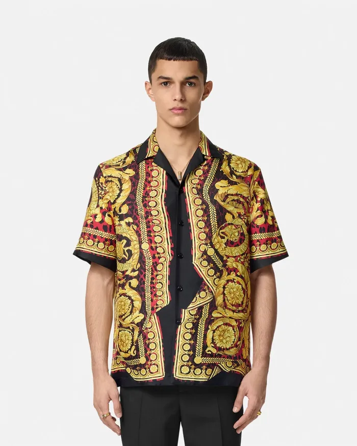 Versace Shirts Men Wild Barocco Illusion Silk Shirt Printred
