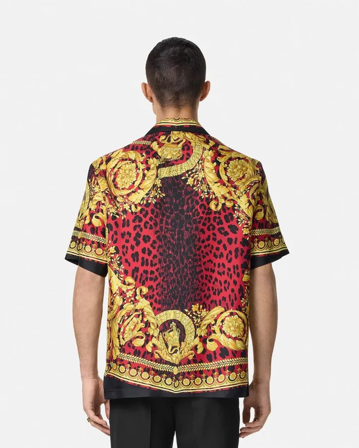 Versace Shirts Men Wild Barocco Illusion Silk Shirt Printred