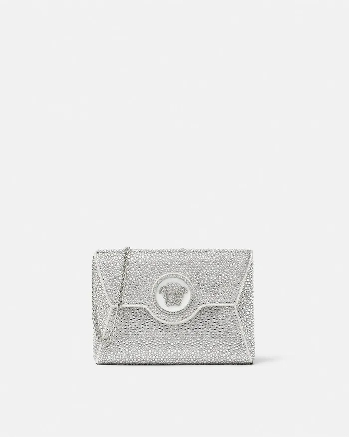 Versace Shoulder and Crossbody Women Crystal La Medusa Envelope Clutch White