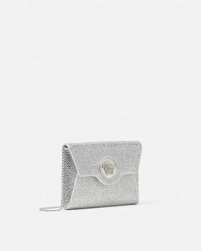 Versace Shoulder and Crossbody Women Crystal La Medusa Envelope Clutch White