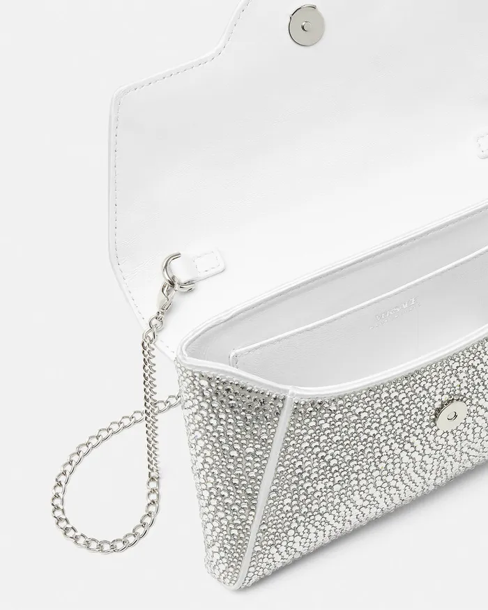Versace Shoulder and Crossbody Women Crystal La Medusa Envelope Clutch White