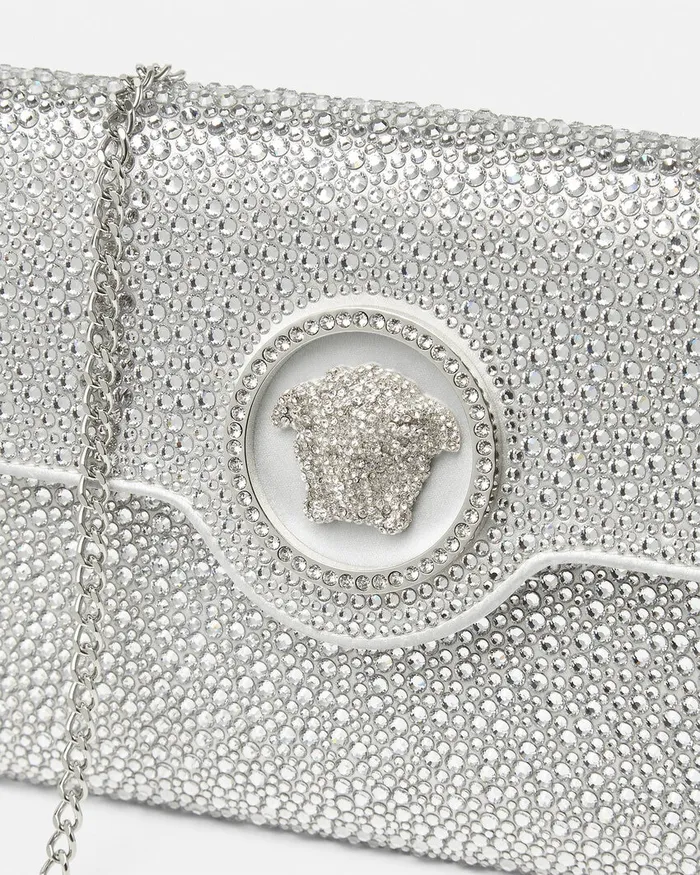 Versace Shoulder and Crossbody Women Crystal La Medusa Envelope Clutch White