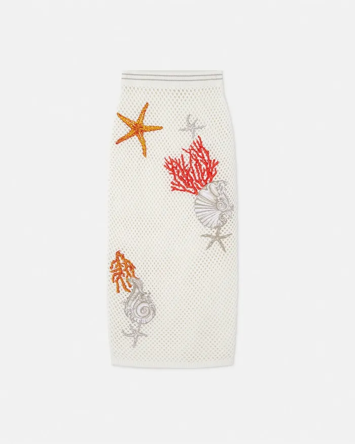Versace Skirts Women Embroidered Crochet Knit Midi Skirt White