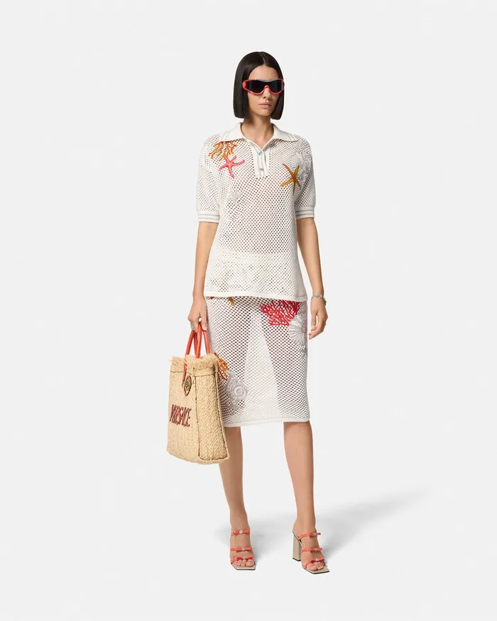Versace Skirts Women Embroidered Crochet Knit Midi Skirt White