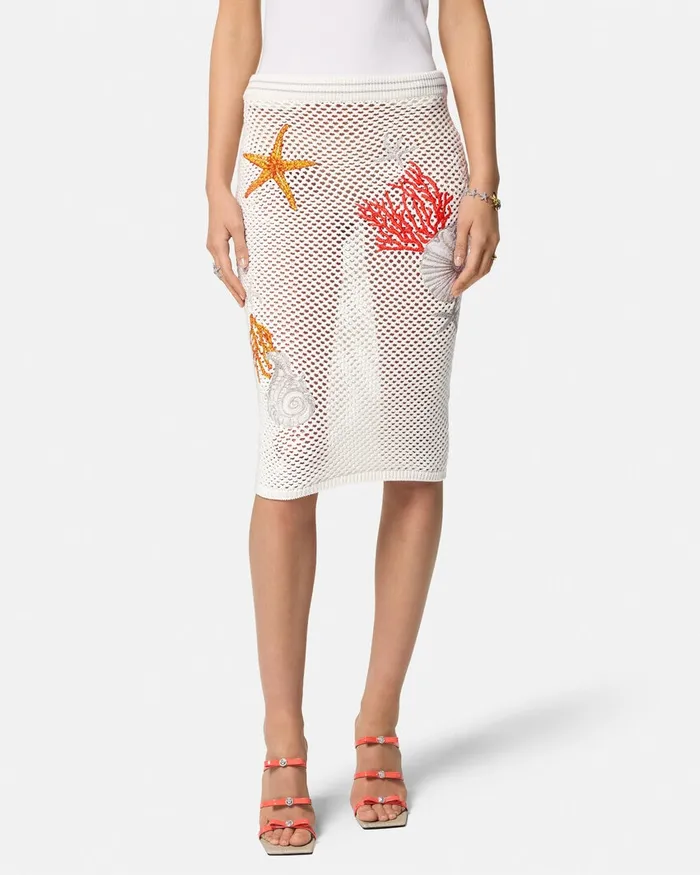 Versace Skirts Women Embroidered Crochet Knit Midi Skirt White