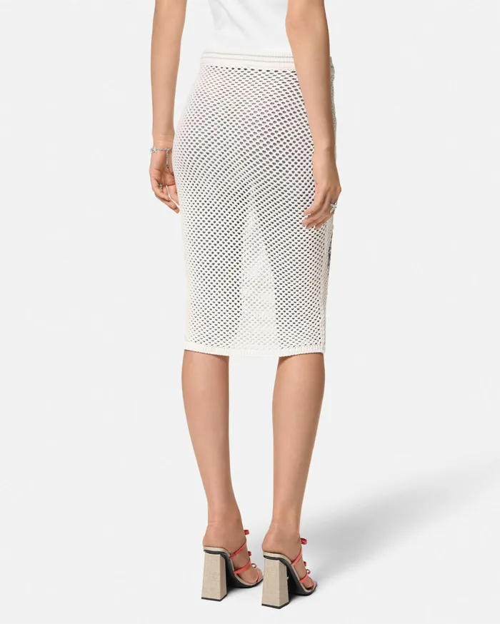 Versace Skirts Women Embroidered Crochet Knit Midi Skirt White