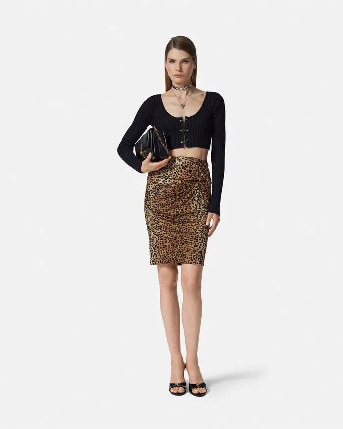 Versace Skirts Women Leopard Gathered Midi Skirt Animalier