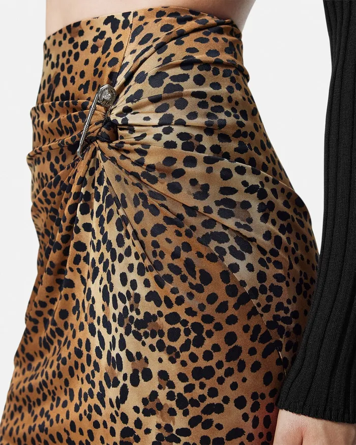 Versace Skirts Women Leopard Gathered Midi Skirt Animalier