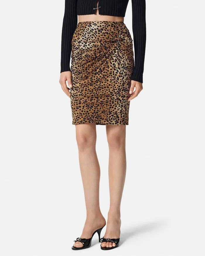 Versace Skirts Women Leopard Gathered Midi Skirt Animalier
