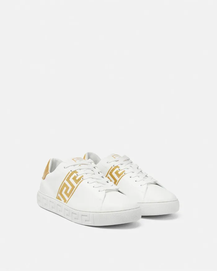 Versace Sneakers Men Embroidered Greca Sneakers Whiteprint
