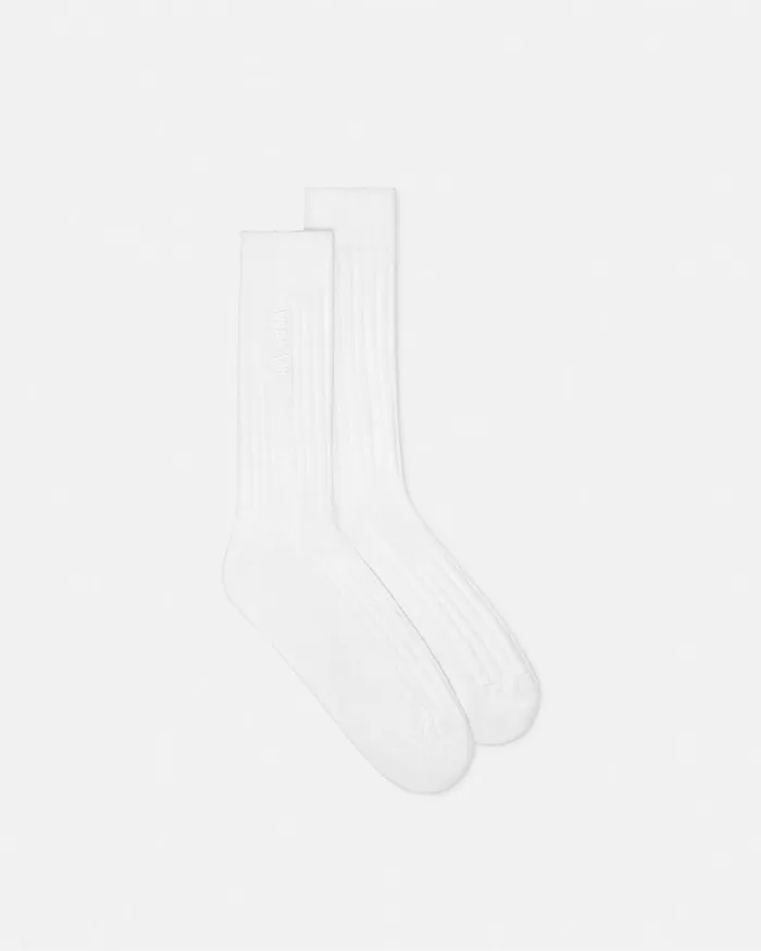Versace Socks Men Embroidered Ribbed Logo Socks White