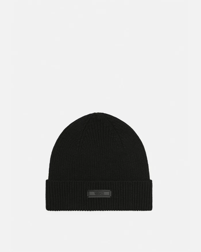 Versace Soft Accessories Men Logo Knit Beanie Black