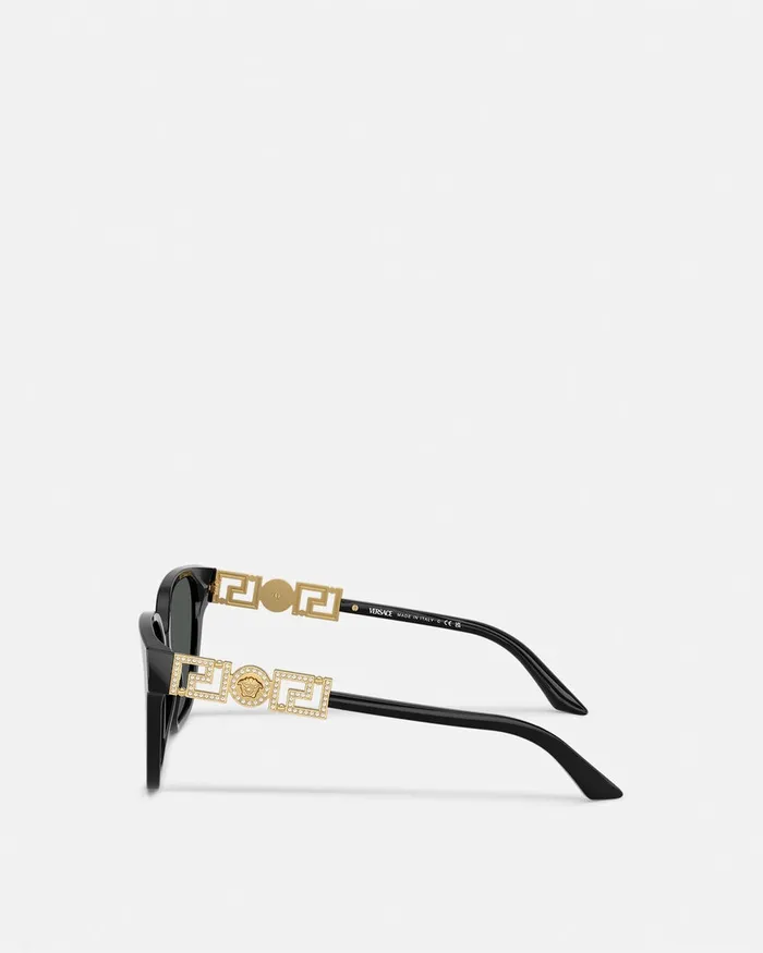 Versace Sunglasses Women Greca Strass Butterfly Sunglasses Blackgold