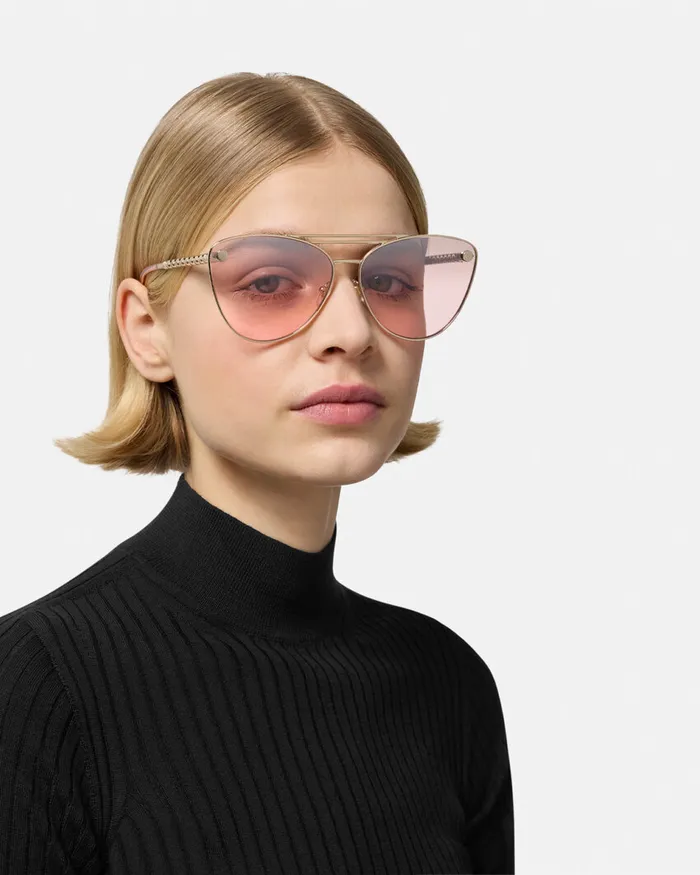 Versace Sunglasses Women Tubular Greca CatEye Sunglasses Pink