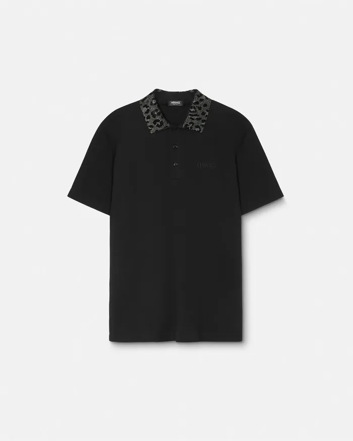 Versace TShirts and Polos Men Crystal Leopard Polo Shirt Black