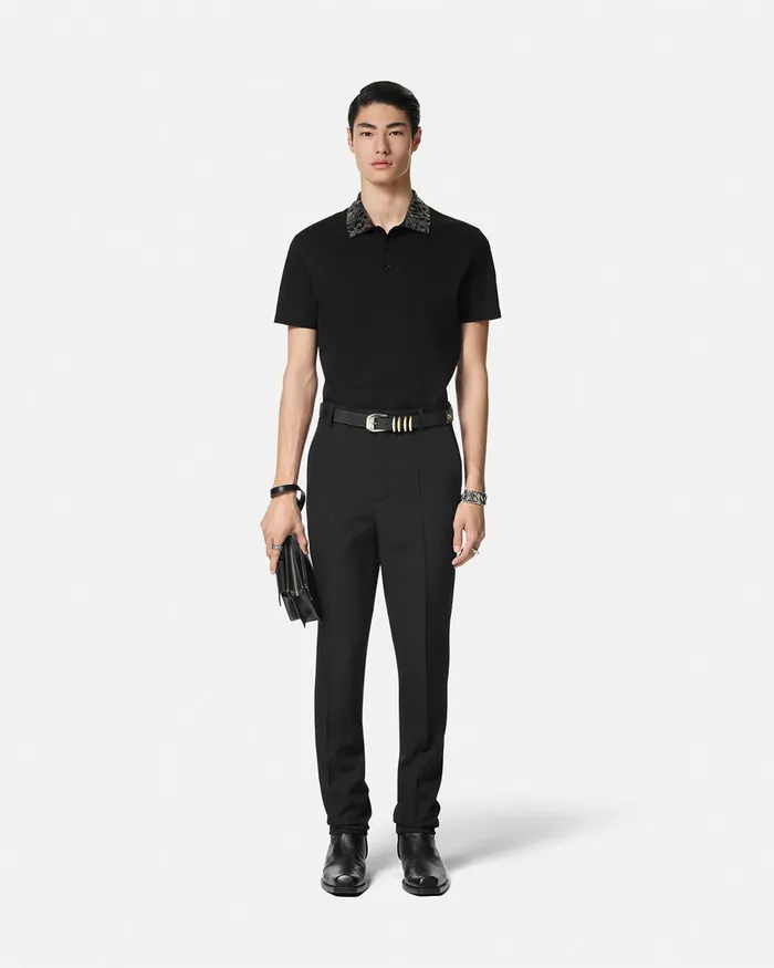 Versace TShirts and Polos Men Crystal Leopard Polo Shirt Black