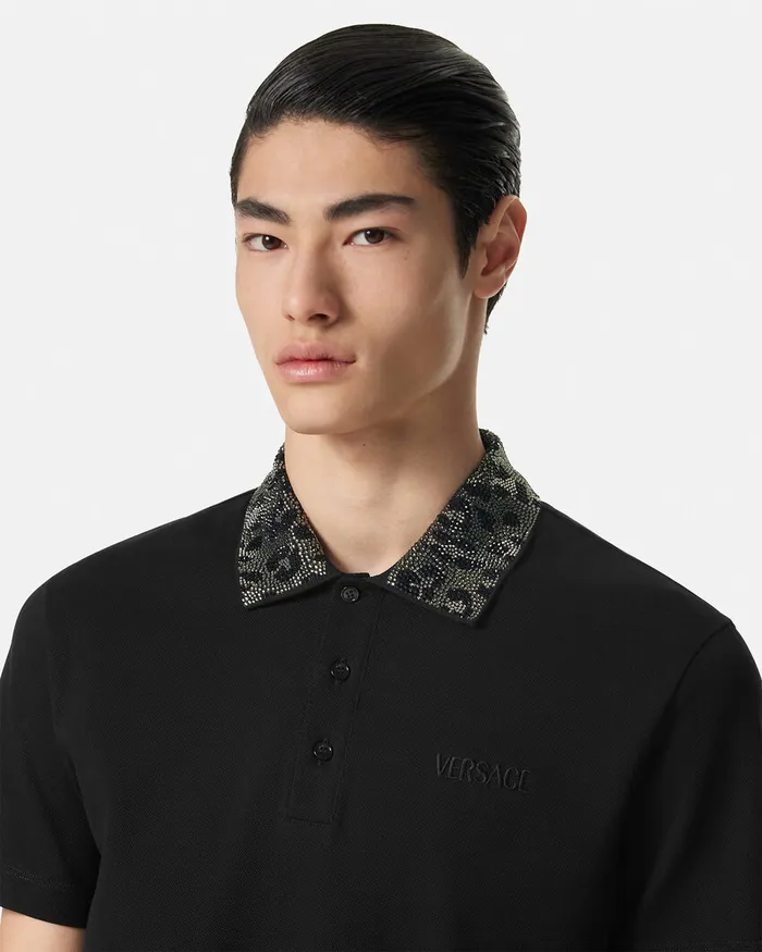 Versace TShirts and Polos Men Crystal Leopard Polo Shirt Black