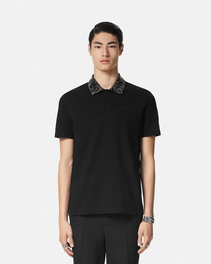 Versace TShirts and Polos Men Crystal Leopard Polo Shirt Black