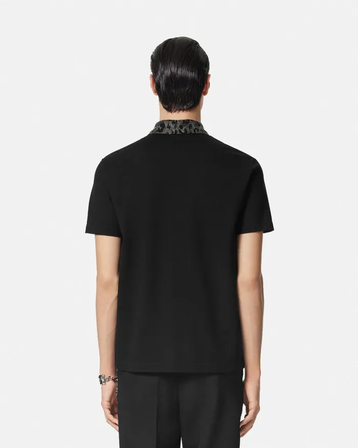Versace TShirts and Polos Men Crystal Leopard Polo Shirt Black