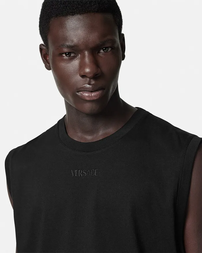 Versace TShirts and Polos Men Embroidered Logo Tank Top Black