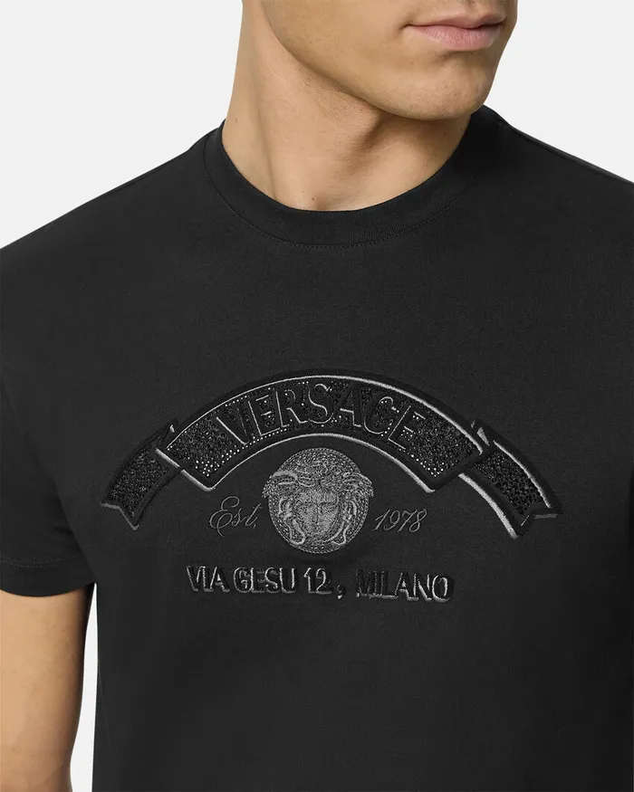 Versace TShirts and Polos Men Embroidered Medusa Stamp 3d TShirt Black