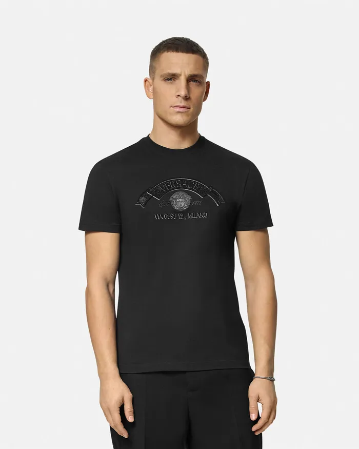 Versace TShirts and Polos Men Embroidered Medusa Stamp 3d TShirt Black