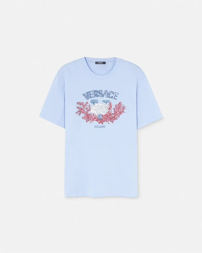 Versace TShirts and Polos Men Embroidered University Coral TShirt Light Blue