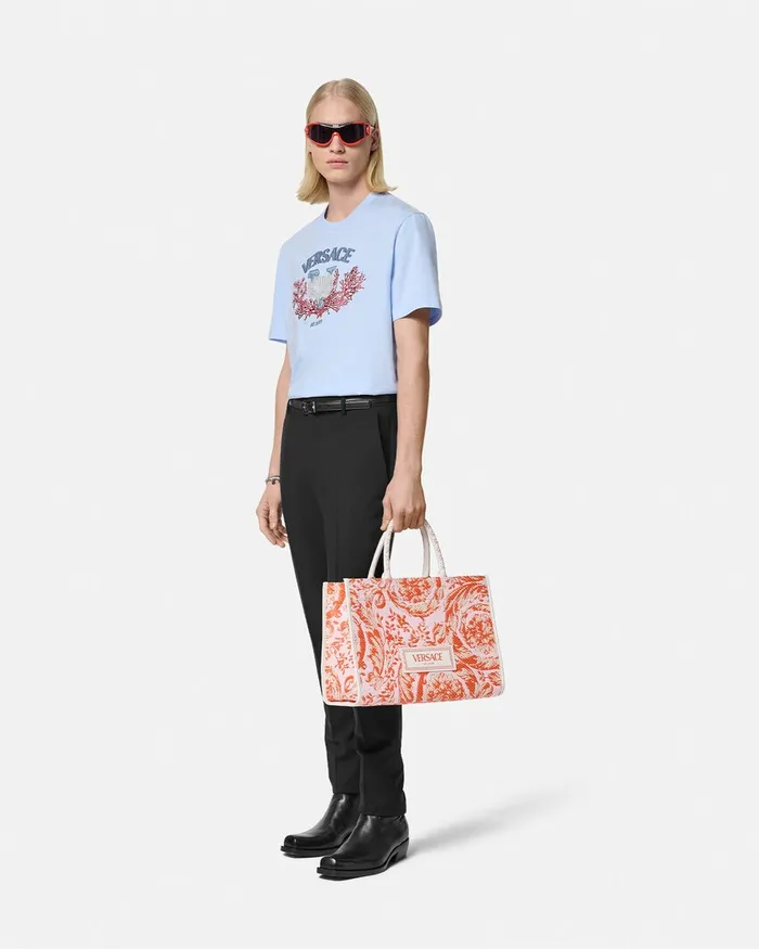 Versace TShirts and Polos Men Embroidered University Coral TShirt Light Blue