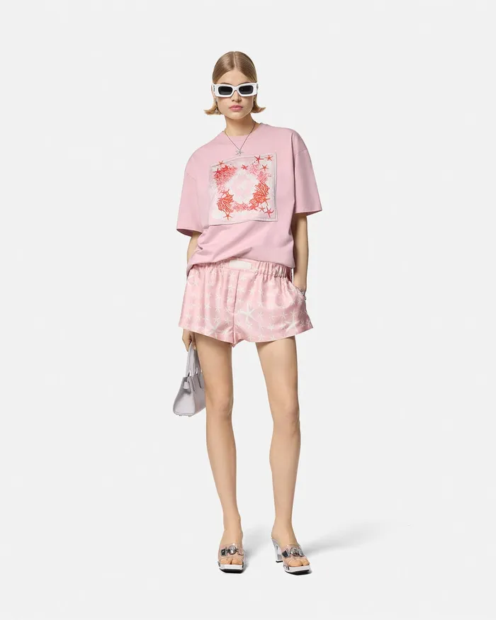 Versace TShirts and Sweatshirts Women Barocco Sea Oversized TShirt Pinkprint