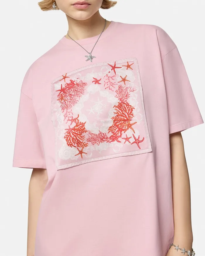 Versace TShirts and Sweatshirts Women Barocco Sea Oversized TShirt Pinkprint