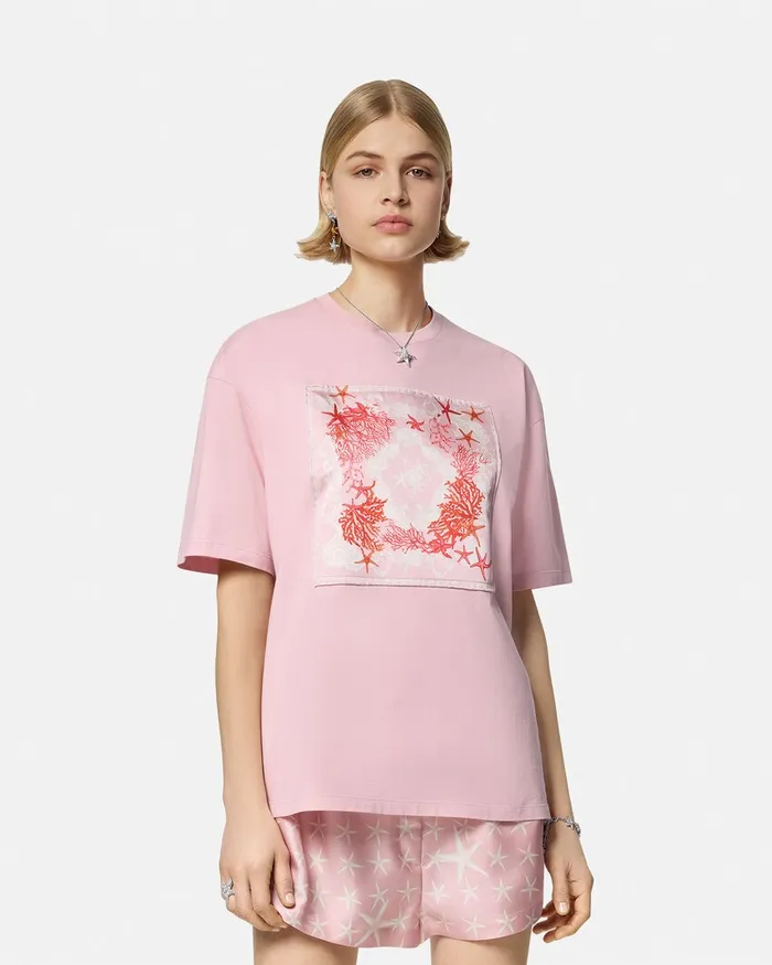 Versace TShirts and Sweatshirts Women Barocco Sea Oversized TShirt Pinkprint
