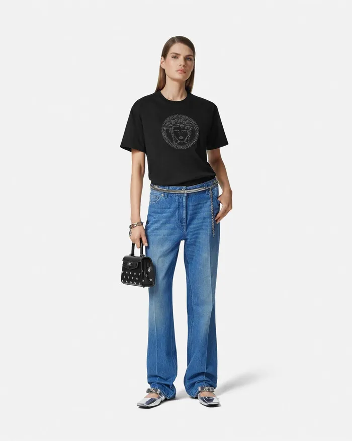 Versace TShirts and Sweatshirts Women Embellished Medusa TShirt Black