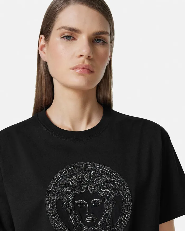 Versace TShirts and Sweatshirts Women Embellished Medusa TShirt Black