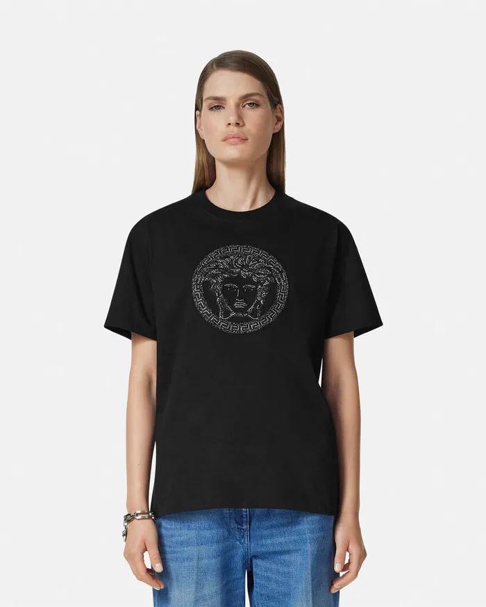 Versace TShirts and Sweatshirts Women Embellished Medusa TShirt Black