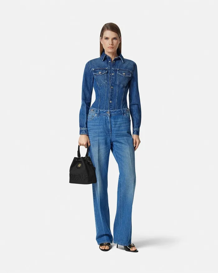 Versace Top Handle Women La Medusa Canvas Bucket Bag Blackgold