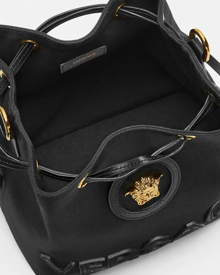 Versace Top Handle Women La Medusa Canvas Bucket Bag Blackgold