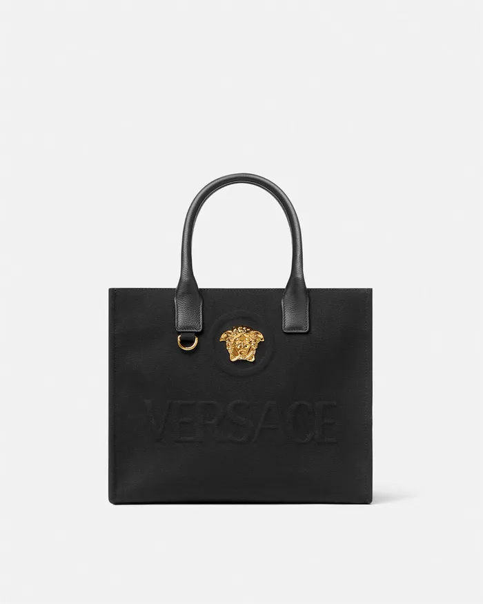 Versace Totes Women La Medusa Canvas Small Tote Bag Blackgold